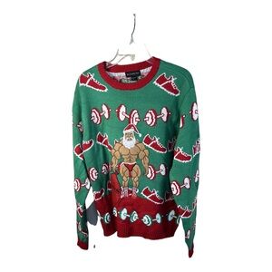 Blizzard Bay Large‎ Green and Red Bodybuilder Muscles Barbells Crewneck Sweater